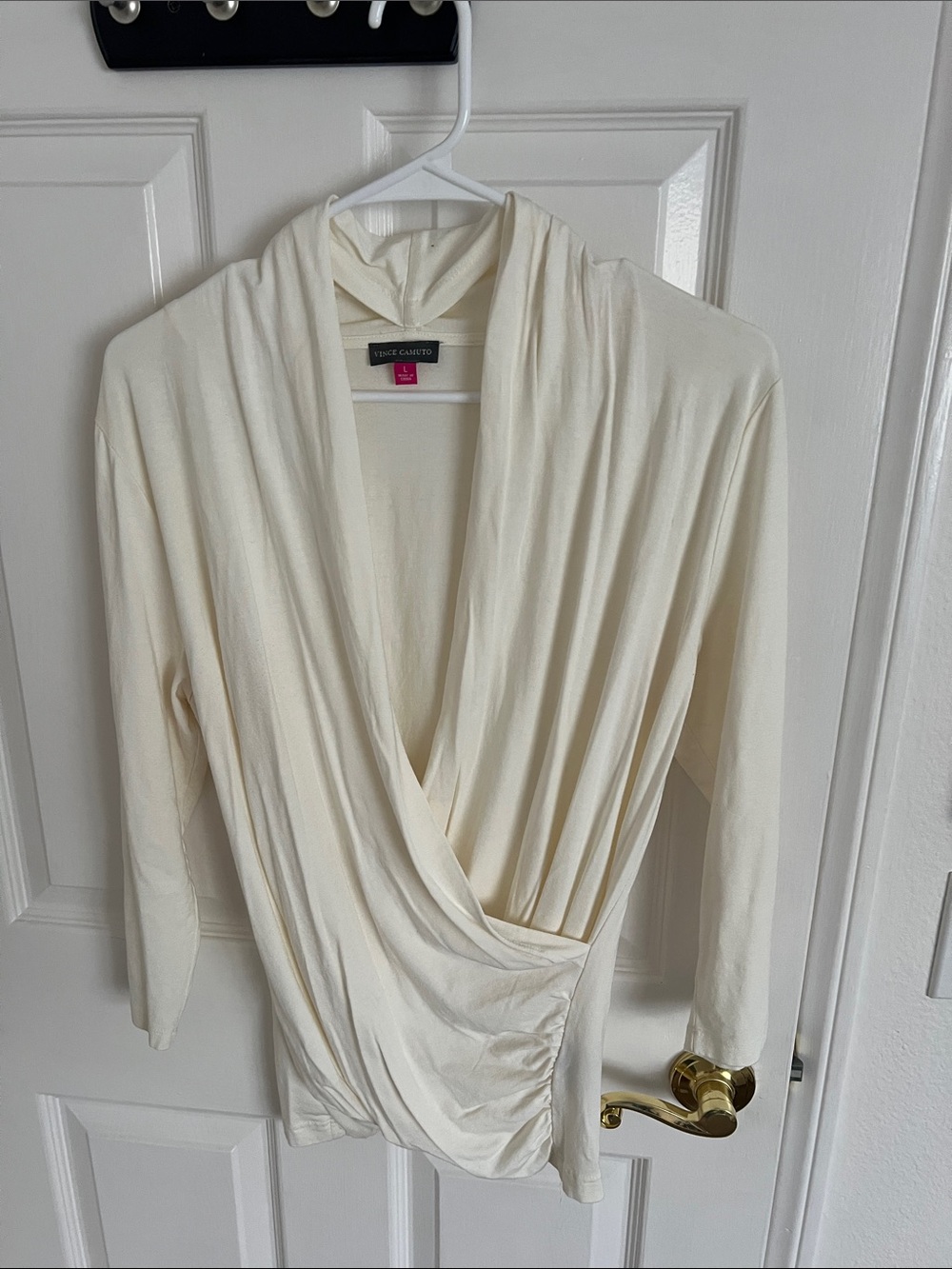 Vince Camuto Cream Draped Crossover Blouse